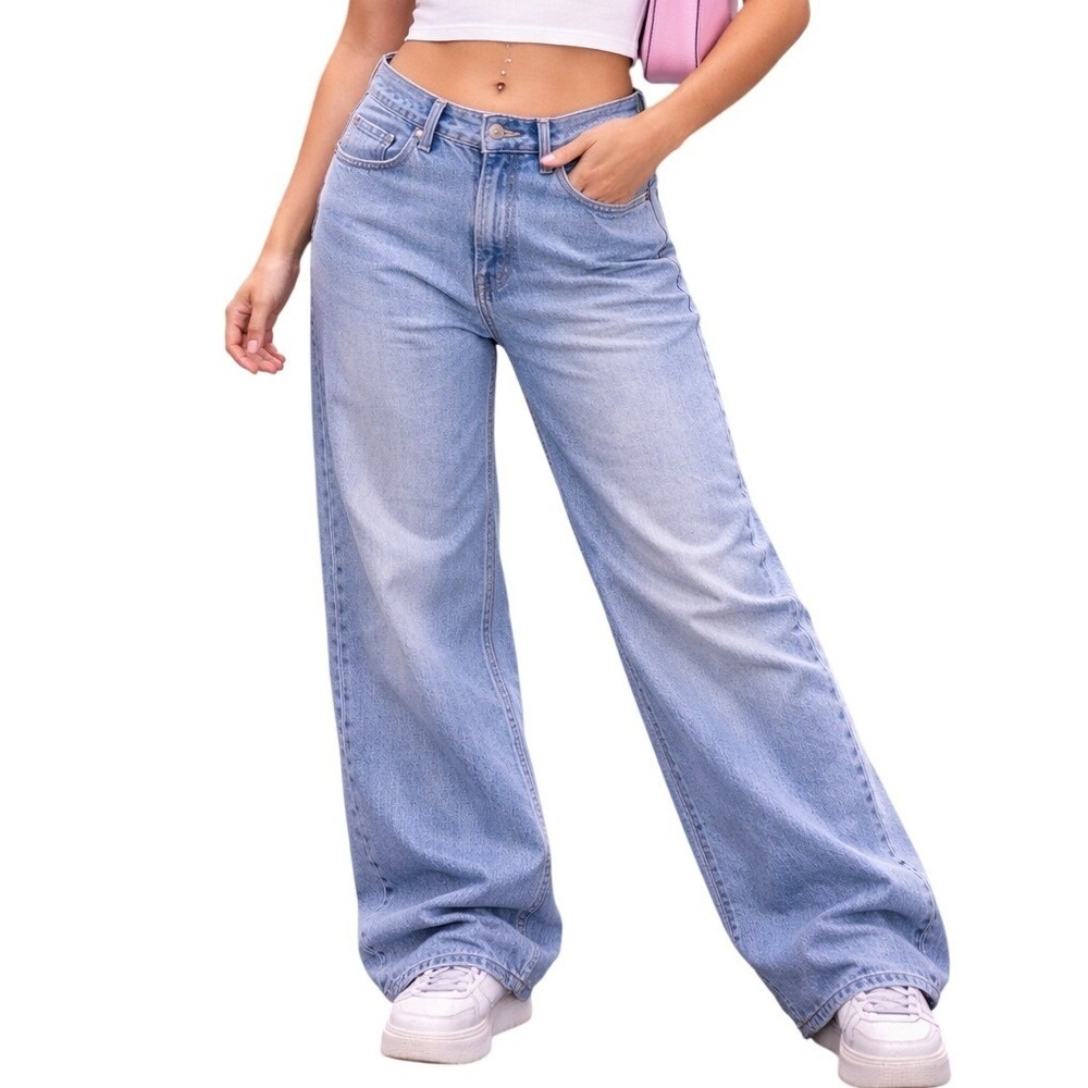 HM‎ Y2K Baggy Jeans Minimalist Light Wash Blue High Rise Wide Leg Denim Pants